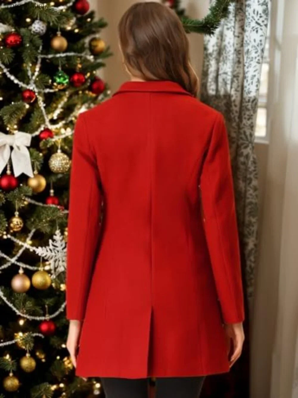 Women's Single Breasted Wool Pea Coat A-Line Winter Overcoat with Pockets